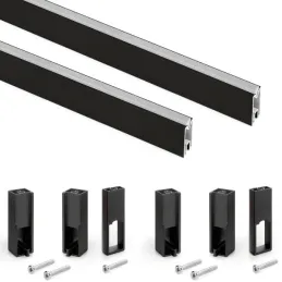 Set di 2 bastoni appendiabiti LUXE con guarnizione e supporti / Nero strutturato