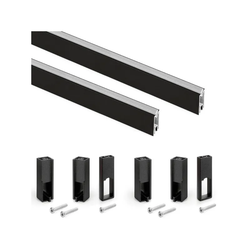 Set di 2 bastoni appendiabiti LUXE con guarnizione e supporti / Nero strutturato