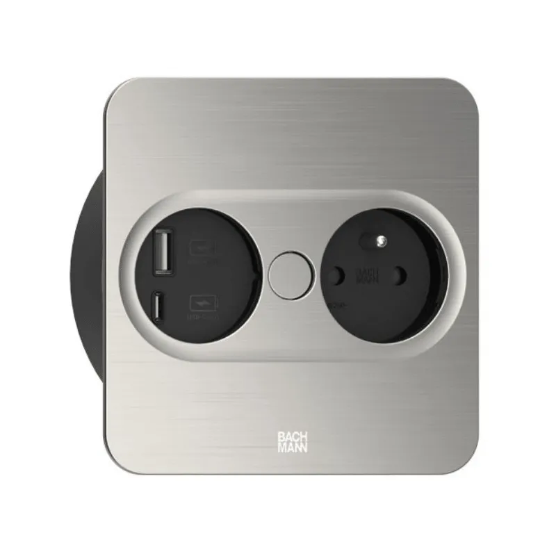 Presa elettrica Twist square 1x 230V + USB A-C / Acciaio inox