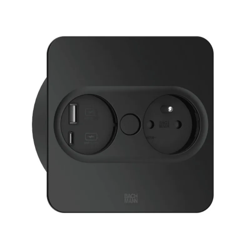 Presa elettrica Twist square 1x 230V + USB A-C / Nero opaco
