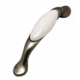 Maniglia GAUDIA / Argento anticato + porcellana vaniglia
