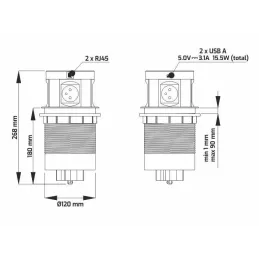Presa estraibile con ricarica wireless 4x230V + ricarica 2xUSB A/C + RJ45 / Bianca