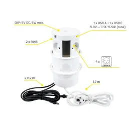 Presa estraibile con ricarica wireless 4x230V + ricarica 2xUSB A/C + RJ45 / Bianca