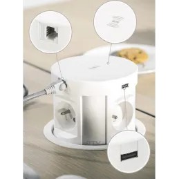 Presa estraibile con ricarica wireless 4x230V + ricarica 2xUSB A/C + RJ45 / Bianca