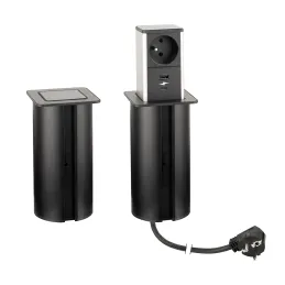 Presa a scomparsa SQUARE UP FRENCH 1x230V + USB A-C / Nero opaco