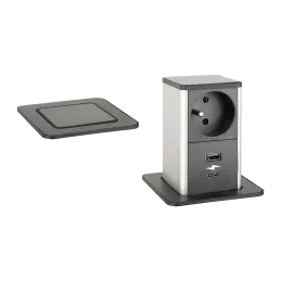 Presa a scomparsa SQUARE UP FRENCH 1x230V + USB A-C / Nero opaco