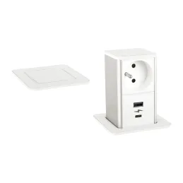 Presa estraibile SQUARE UP FRENCH 1x230V + USB A-C / Bianco opaco