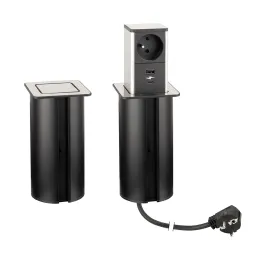 Presa estraibile SQUARE UP FRENCH 1x230V + USB A-C / Acciaio inox