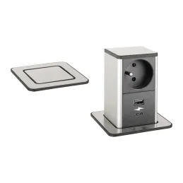 Presa estraibile SQUARE UP FRENCH 1x230V + USB A-C / Acciaio inox