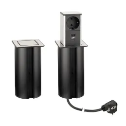 Presa estraibile SQUARE UP SCHUKO 1x230V + USB A-C / Acciaio inox