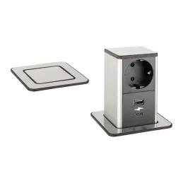 Presa estraibile SQUARE UP SCHUKO 1x230V + USB A-C / Acciaio inox