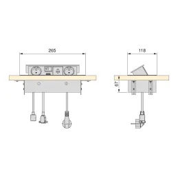 Presa a scomparsa ATOMIA 2x230 V + ricarica 2xUSB A/C + HDMI + RJ45 / Nero