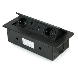 Presa a scomparsa ATOMIA 2x230 V + ricarica 2xUSB A/C + HDMI + RJ45 / Nero