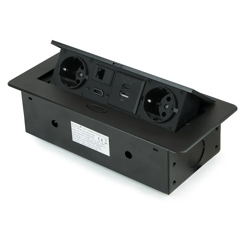 Presa a scomparsa ATOMIA 2x230 V + ricarica 2xUSB A/C + HDMI + RJ45 / Nero
