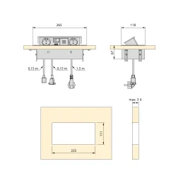 Presa a scomparsa ATOMIA 2x230 V + ricarica USB 2x A/C + HDMI + RJ45 / Alluminio