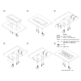 Presa a scomparsa ATOMIA 2x230 V + ricarica USB 2x A/C + HDMI + RJ45 / Alluminio