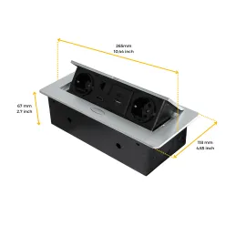 Presa a scomparsa ATOMIA 2x230 V + ricarica USB 2x A/C + HDMI + RJ45 / Alluminio