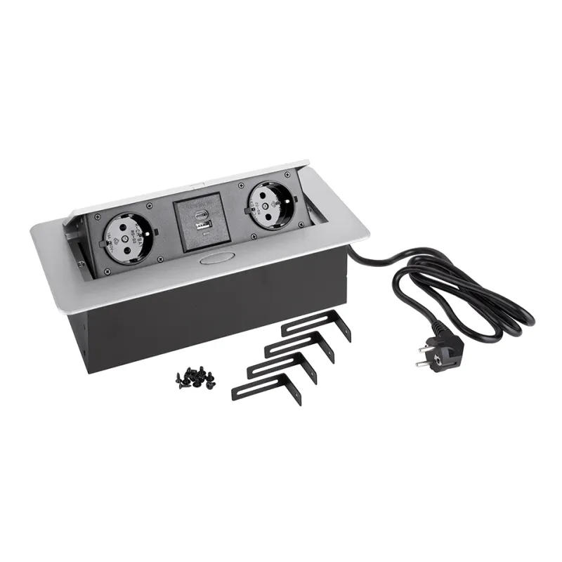 Presa elettrica a scomparsa SCHUKO 2x230V + ricarica USB A/C / Alluminio