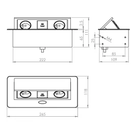 Presa elettrica a scomparsa SCHUKO 3x230V + ricarica USB A/C / Nero opaco