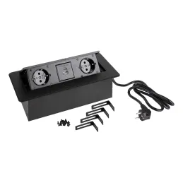 Presa elettrica a scomparsa SCHUKO 3x230V + ricarica USB A/C / Nero opaco
