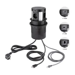Presa estraibile SCHUKO con ricarica wireless 4x230V + ricarica USB A/C 2x + HDMI + RJ45 / Nero