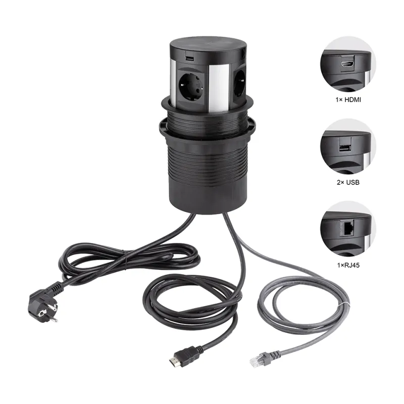 Presa estraibile SCHUKO con ricarica wireless 4x230V + ricarica USB A/C 2x + HDMI + RJ45 / Nero