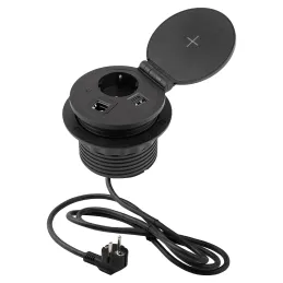 Presa da incasso SCHUKO con ricarica wireless da tavolo 1x230V + ricarica USB A/C + HDMI + RJ45 / Nera