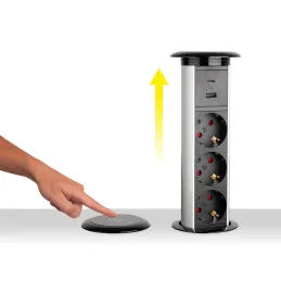 Presa elettrica automatica a scomparsa MORGAN SCHUKO 3x230V + 2xUSB A+C / Alluminio