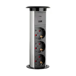 Presa elettrica automatica a scomparsa MORGAN SCHUKO 3x230V + 2xUSB A+C / Alluminio