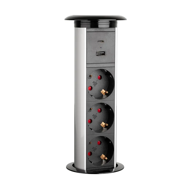 Presa elettrica automatica a scomparsa MORGAN SCHUKO 3x230V + 2xUSB A+C / Alluminio