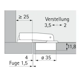 Cerniera corta Hettich Perfekt a 90° con basetta