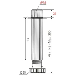 Gamba per letto con fissaggio in plastica 148–250 mm / Nera