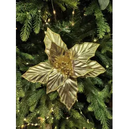 Fiore decorativo per albero GOLD ROSE 220 mm / Oro lucido