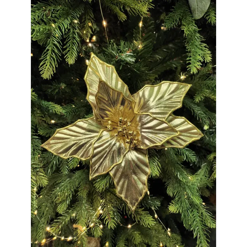 Fiore decorativo per albero GOLD ROSE 220 mm / Oro lucido