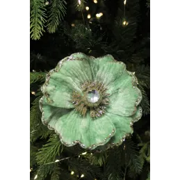 Fiore decorativo su molletta MAGNOLIA 140 mm / Velluto verde