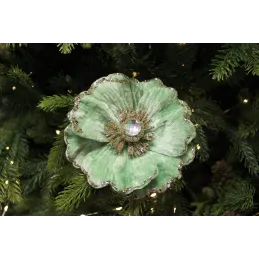 Fiore decorativo su molletta MAGNOLIA 140 mm / Velluto verde