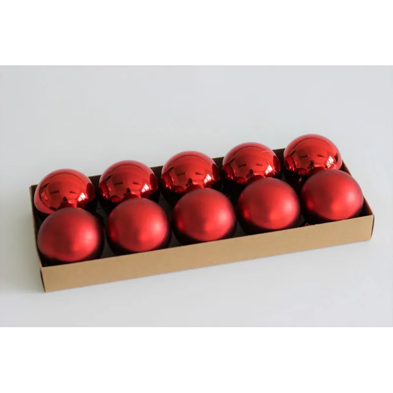 Set di palline natalizie in plastica da 50 mm – 10 pezzi / Mix rosso