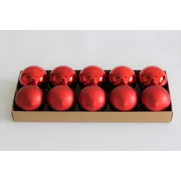 Set di palline natalizie in plastica da 50 mm – 10 pezzi / Mix rosso