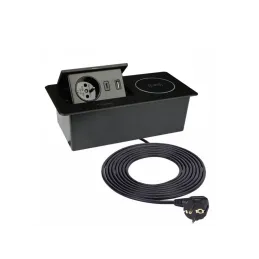Presa elettrica a scomparsa 1x230V + ricarica USB A-C / Nero opaco