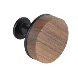 Pomolo in legno a bottone SOHO / Noce verniciato - nero opaco