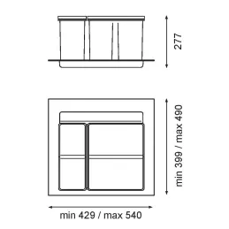 Pattumiera estraibile SISTEMA 9XL 600 mm / Grigio