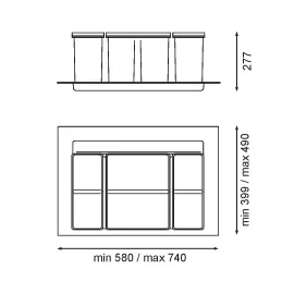 Pattumiera estraibile SISTEMA 9XL 800 mm / Grigia