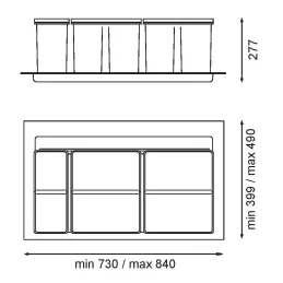 Pattumiera da cassetto SISTEMA 9XL 900 mm / Grigio