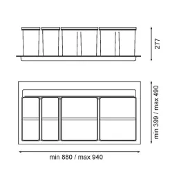 Cestino per rifiuti da cassetto SISTEMA 9XL 1000 mm / Grigio