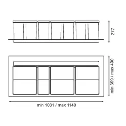Pattumiera da cassetto SISTEMA 9XL 1200 mm / Grigio