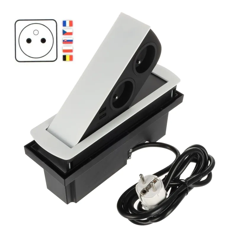 Presa elettrica a scomparsa CIZO 2x230 + 2xUSB - FRENCH / Bianco opaco