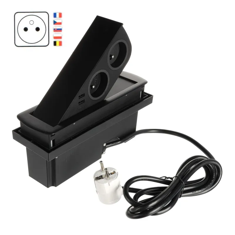 Presa elettrica a scomparsa CIZO 2x230 + 2xUSB - FRENCH / Nera