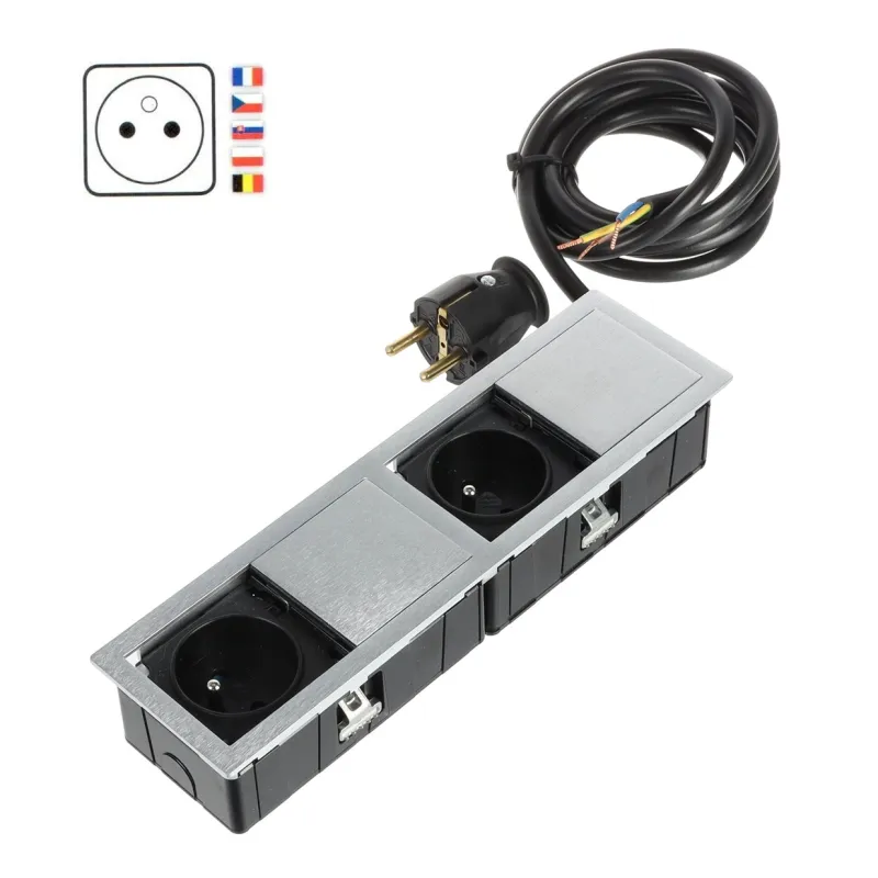 Presa elettrica VersaHit Mono Combi FRENCH 2 x 230V / Acciaio inox