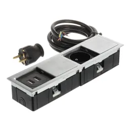 Presa elettrica VersaHit Mono Combi FRENCH 1 x 230V + USB A / Acciaio inox