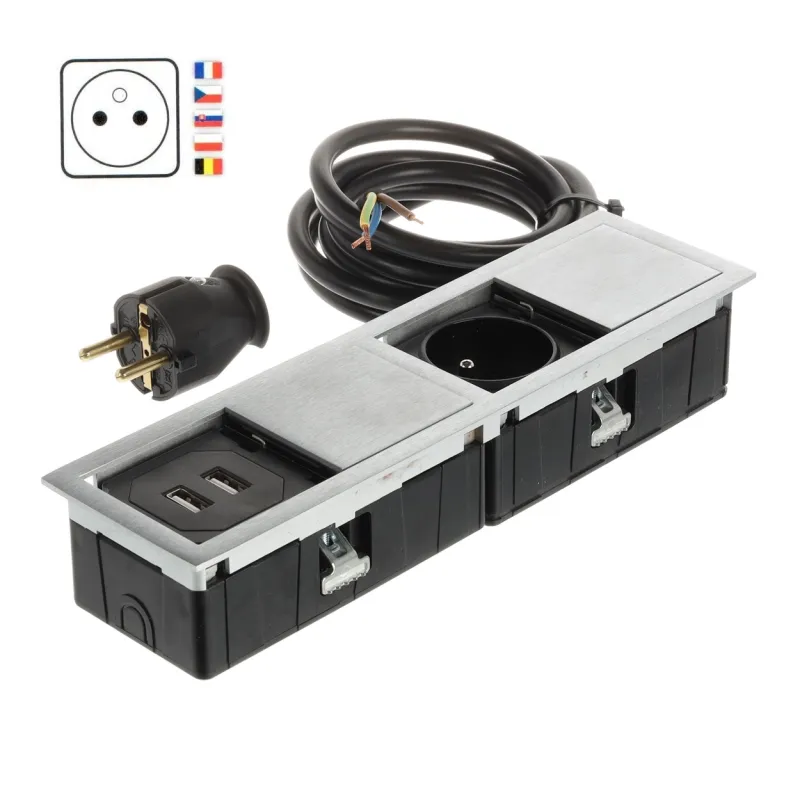 Presa elettrica VersaHit Mono Combi FRENCH 1 x 230V + USB A / Acciaio inox
